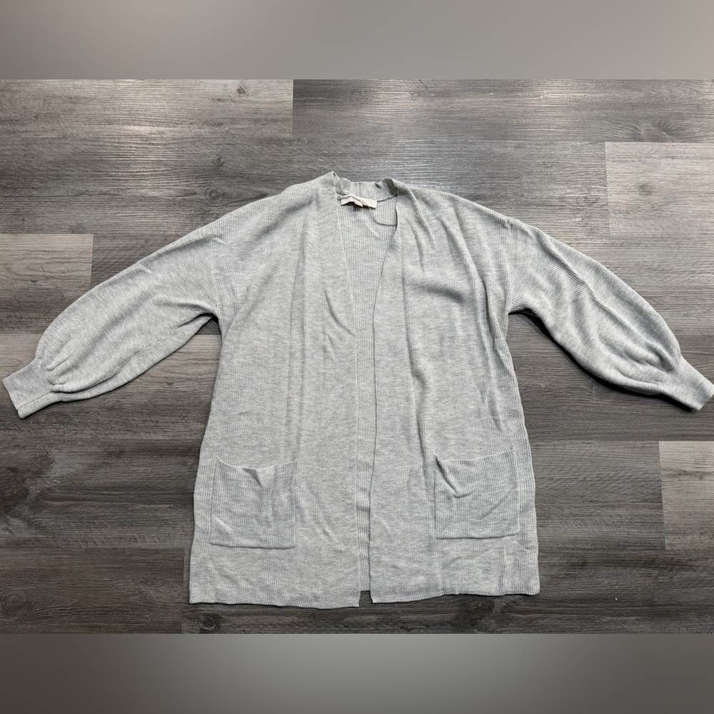 LOFT Light Gray Balloon Sleeve Open Knit Women's Cardigan